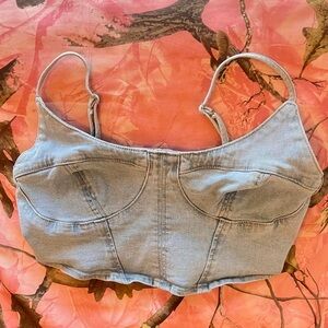 west of melrose denim corset crop top y2k